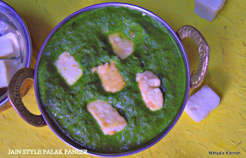 JAIN STYLE PALAK PANEER Recipe nithyaskitchen